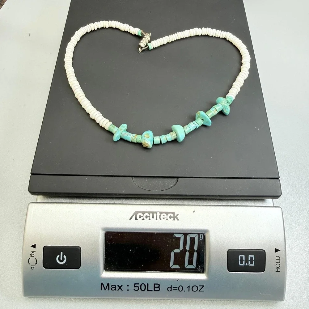 Vintage Puka Shell Turquoise Nugget Choker Necklace 15